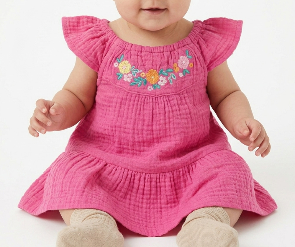 First Impressions Baby Girl Floral Embroidered Dress Pink 6-9 Months Gauze NWT
